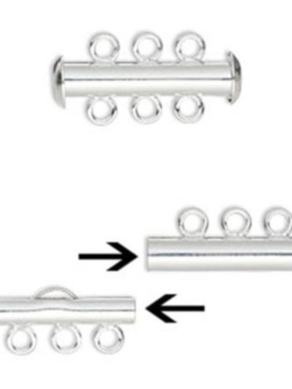 2 Sets Silver Plated 3-Strand Slide Lock Tube Necklace Jewelry Clasps 21x6mm